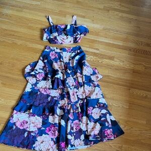 Floral Two-Piece Maxi Dress in Blue and Purple tagged large fits like medium